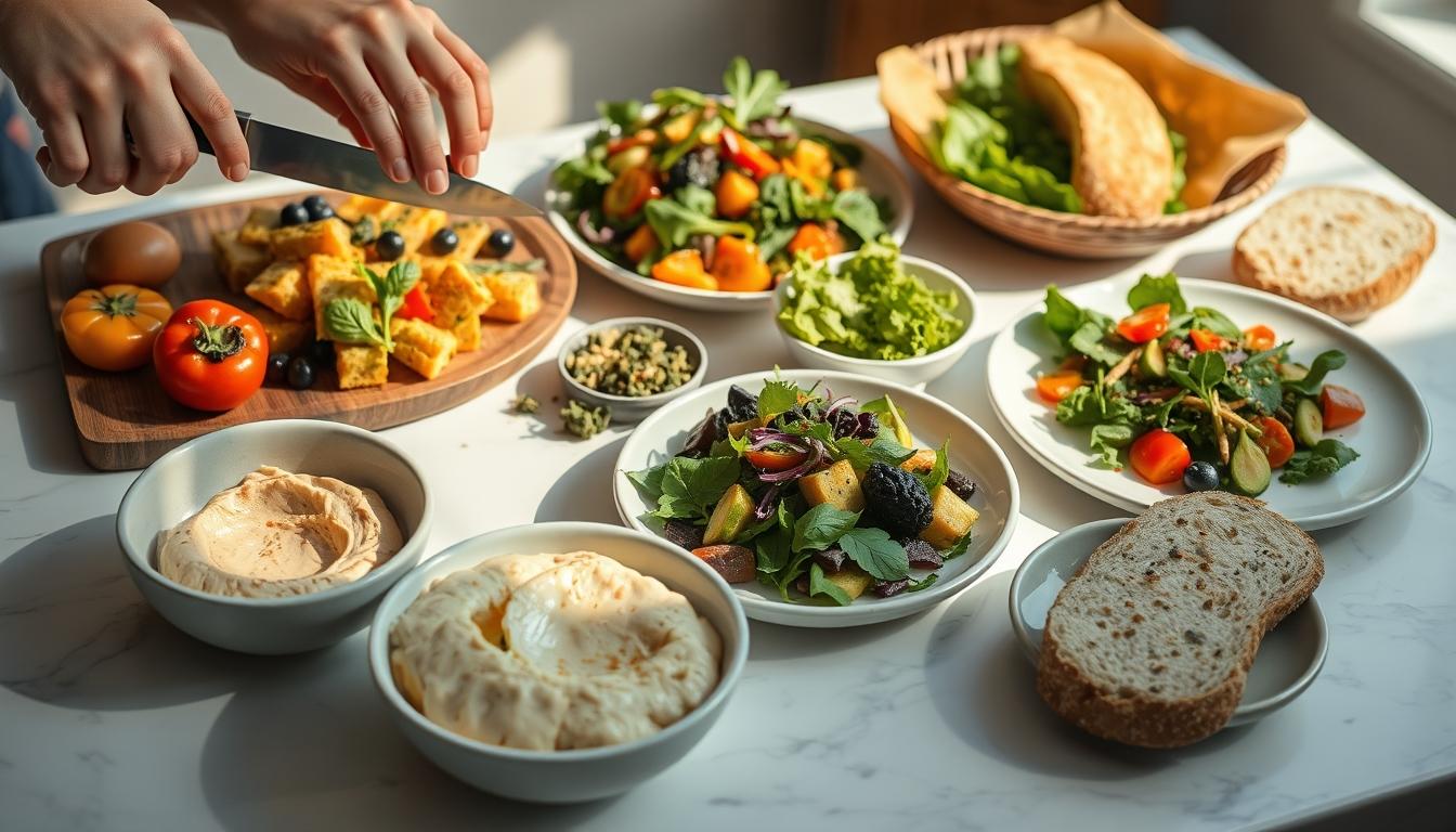 Measured baking ingredients prepared on a counter